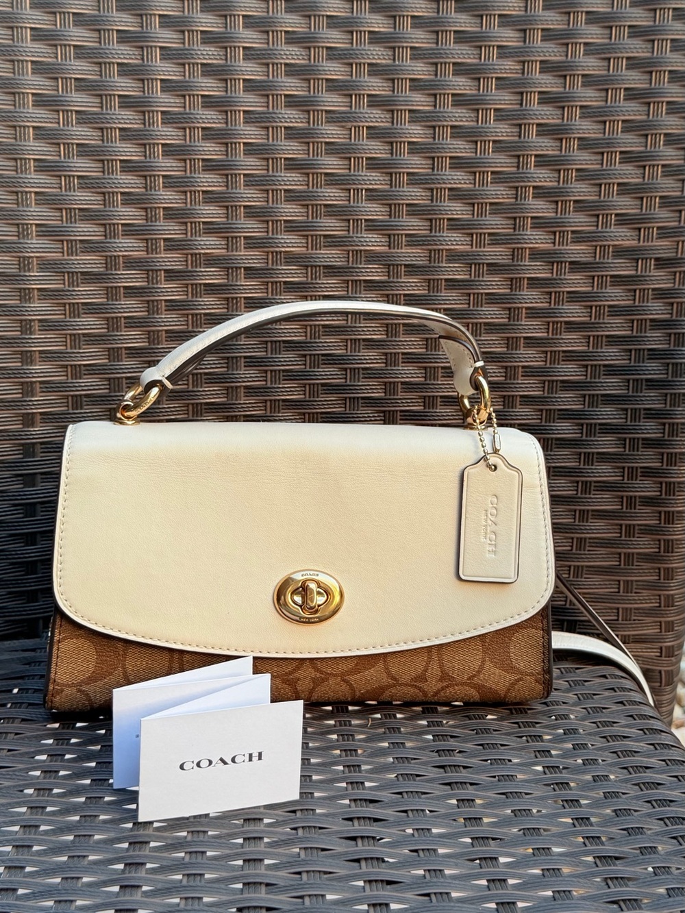 Coach Cream and Brown Signature Top-Handle Satchel